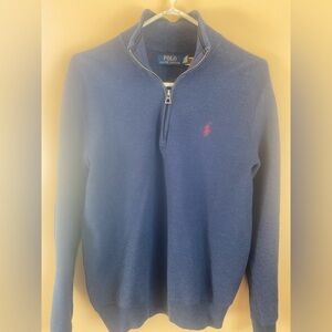 Polo Ralph Lauren Quarter Zip Sweater Navy Blue Knit Pullover w/ Pony Logo